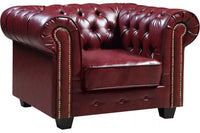 Chesterfield Red Leather Antique Armchair - Furniture Instore