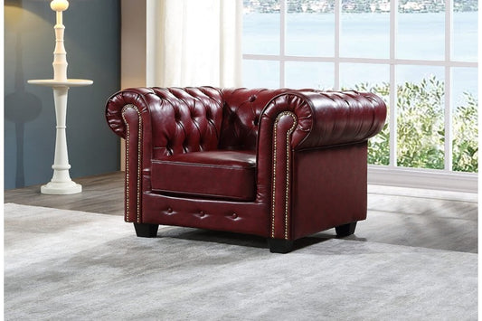 Chesterfield Red Leather Antique Armchair - Furniture Instore