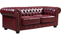Chesterfield Red Leather Antique 3 Seater Sofa - Furniture Instore