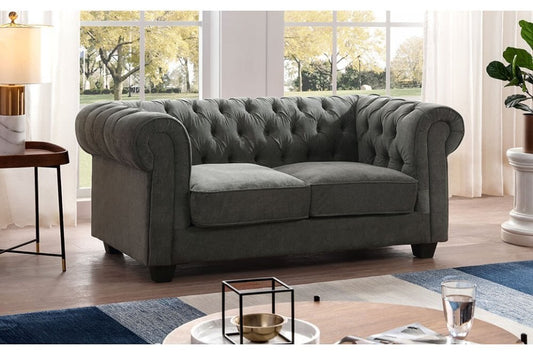 Chesterfield Grey Fabric 2 Seater Sofa - Furniture Instore