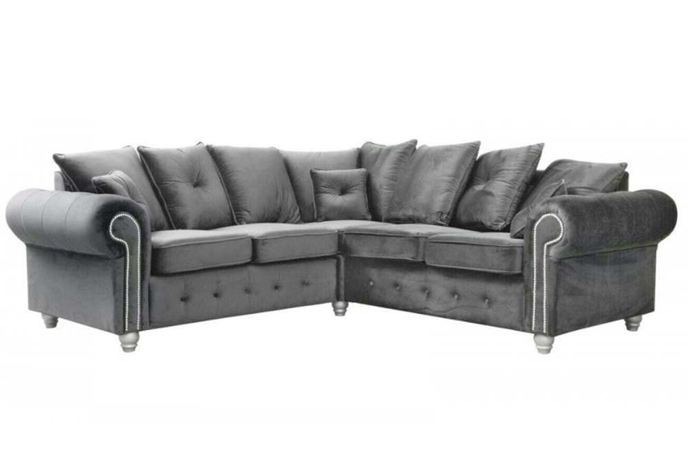 Olympia Grey Fabric Velvet Corner Sofa - Furniture Instore
