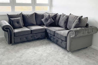 Olympia Grey Fabric Velvet Corner Sofa - Furniture Instore