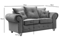 Olympia Grey Fabric Velvet 2 Seater Sofa - Furniture Instore