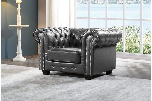 Chesterfield Grey Leather Antique Armchair - Furniture Instore