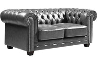 Chesterfield Grey Leather Antique 2 Seater Sofa - Furniture Instore
