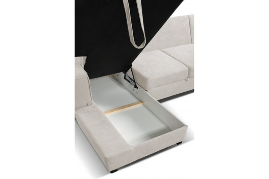 Brixton Cream Fabric U Shape Corner Bed With Storage - Furniture Instore