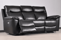 Amarien Genuine Leather Black Electric Power Recliner 3 Seater - Furniture Instore
