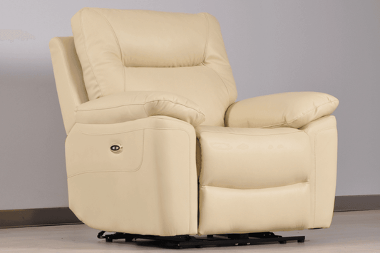 Amarien Genuine Leather Cream Electric Power Recliner Armchair - Furniture Instore