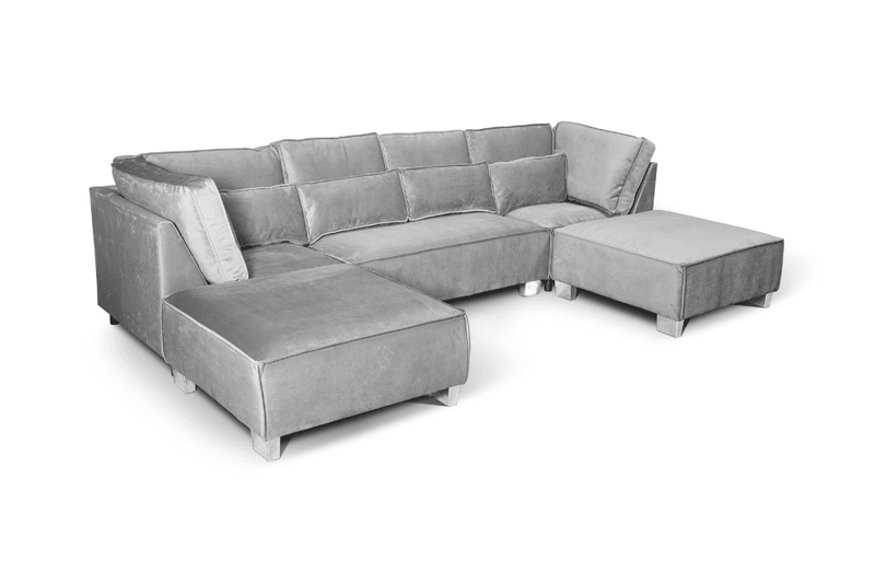 Sloane U Shape Grey Velvet Corner Sofa - Furniture Instore