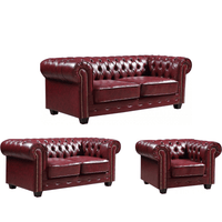 Chesterfield Red Leather Antique 3+2+1 Seater Sofa Set - Furniture Instore