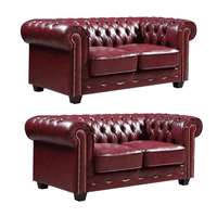 Chesterfield Red Leather Antique 2+2 Seater Sofa Set - Furniture Instore
