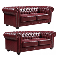 Chesterfield Red Leather Antique 3+3 Seater Sofa Set - Furniture Instore