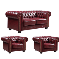 Chesterfield Red Leather Antique 2+1+1 Seater Sofa Set - Furniture Instore