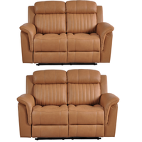 Two brown leather recliners on a white background