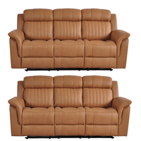 Two brown leather sofas on a white background
