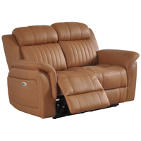 Brown leather reclining sofa on a white background