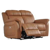 Brown leather reclining sofa on a white background