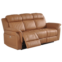 Brown leather sofa with reclining feature on a white background