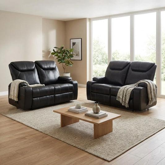 Cinema Black Electric 2+2 Seater Leather Recliner Sofa Set