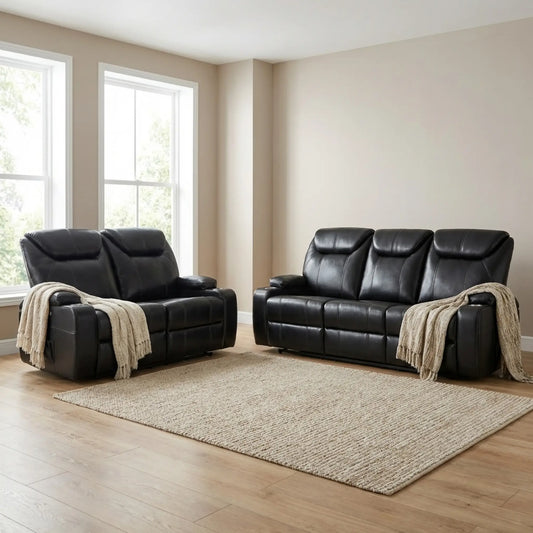 Cinema Black Electric Leather 3+2 Seater Recliner Sofa Set