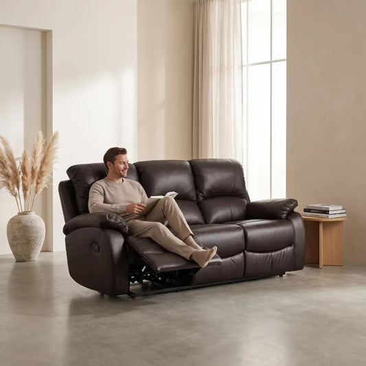Roma Brown Leather Manual Recliner 3 Seater Sofa