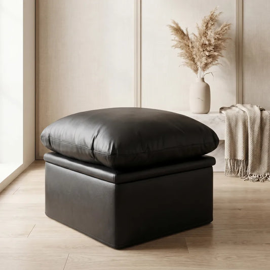 Verona Black Leather Footstool
