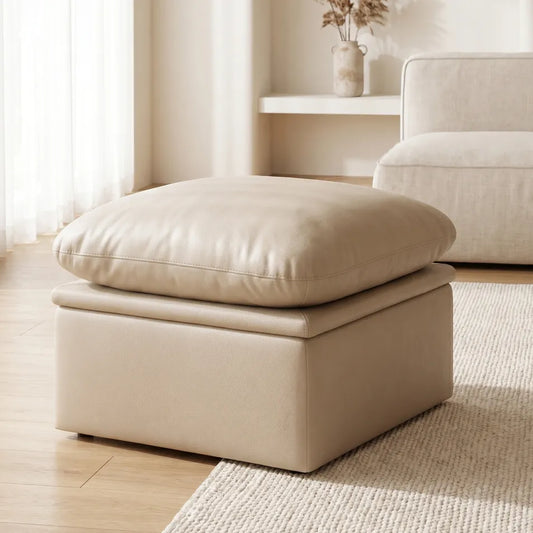 Verona Cream Leather Footstool