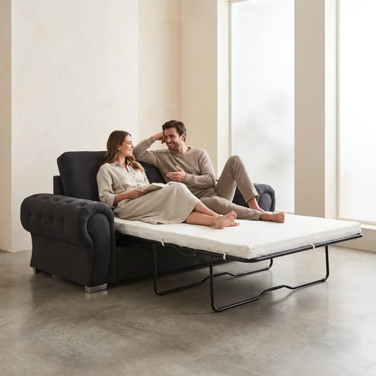 Verona High Back Black Fabric 3 Seater Sofa Bed