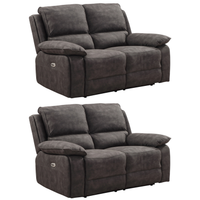 Two gray reclining sofas on a white background