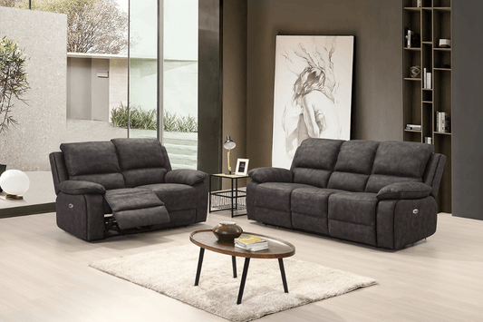 Maple Grey Suede Fabric Electric Recliner 3+2 Seater Sofa Set - Furniture Instore