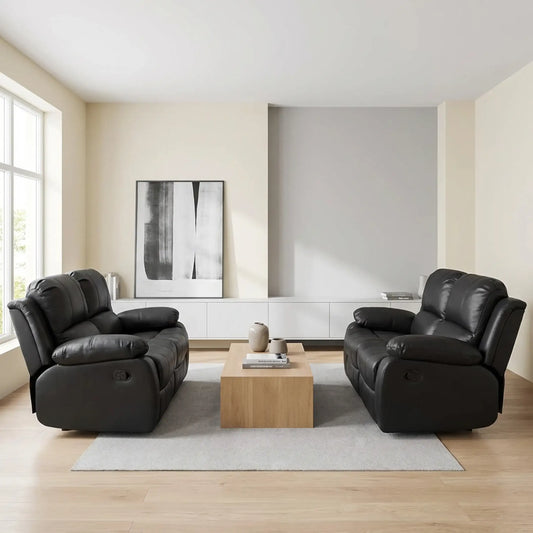 Valencia Black Leather Manual Recliner 2+2 Seater Sofa Set