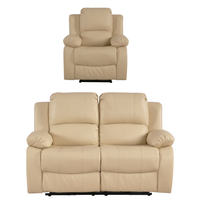 Beige recliner chair and loveseat set on a white background