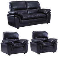Black Leather Sofa Set featuring a two-seater sofa and two matching armchairs shown on a clean white background.