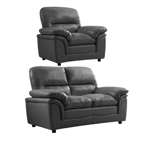 Verona Grey Leather 2+1 Seater Sofa Set – Stylish, Compact, and Built for Everyday Comfort