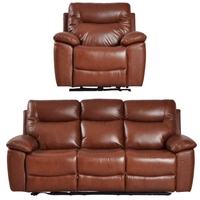 Brown leather recliner chair and sofa set on a white background