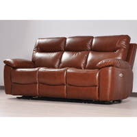 Brown leather sofa on a light gray background