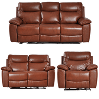 Brown leather reclining sofa set on a white background