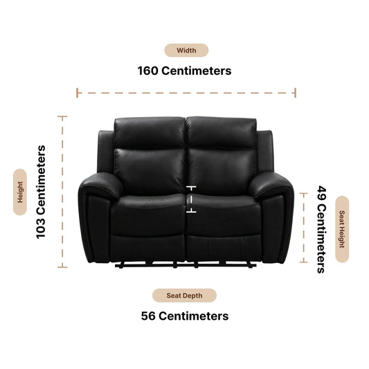 Annecy 2 seater recliner sofa dimensions 160cm width 103cm height 95cm depth