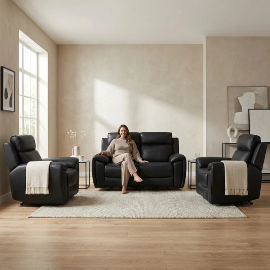 Annecy Genuine Leather Black Electric Power Recliner 2+1+1 Seater Sofa Set - Furniture Instore