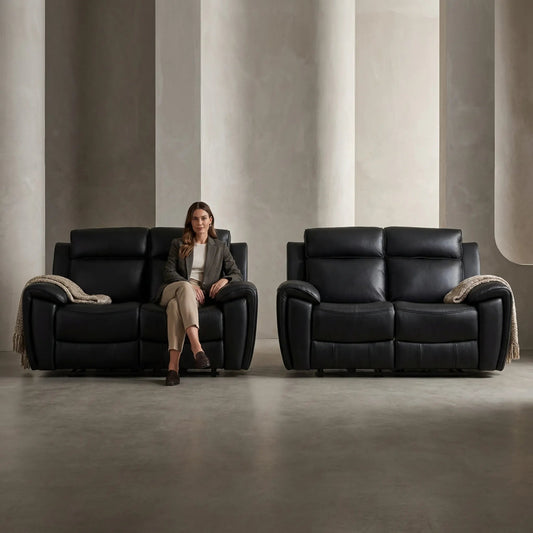 Annecy Genuine Leather Black Electric Recliner 2+2 Seater Sofa Set - view 3 - Furniture Instore