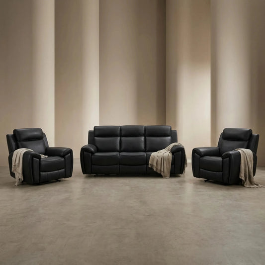 Annecy Genuine Leather Black Electric Power Recliner 3+1+1 Seater Sofa Set - Furniture Instore
