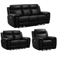 Black leather reclining sofa set on a white background