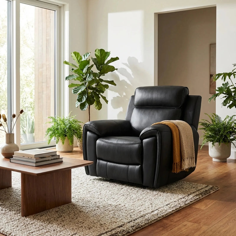 Annecy Genuine Leather Black Electric Power Recliner Armchair - Furniture Instore