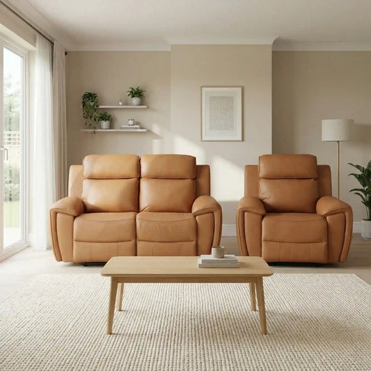 Annecy Genuine Leather Caramel Electric Power Recliner 2+1 Seater Sofa Set - Furniture Instore