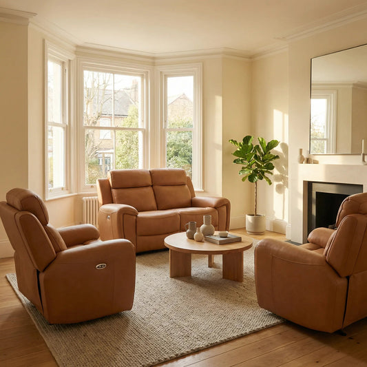 Annecy Genuine Leather Caramel Electric Power Recliner 2+1+1 Seater Sofa - Furniture Instore