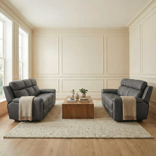 Annecy Genuine Leather Grey Electric Power Recliner 3+3 Seater Sofa Set - Furniture Instore