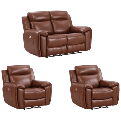Annecy Genuine Leather Tan Electric Power Recliner 2+1+1 Seater Sofa Set