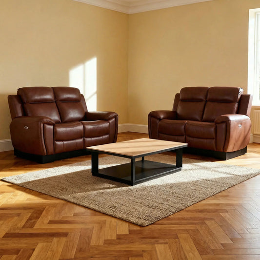 Annecy Genuine Leather Tan Electric Power Recliner 2+2 Seater Sofa Set - Furniture Instore
