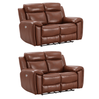 Two brown leather recliners on a white background