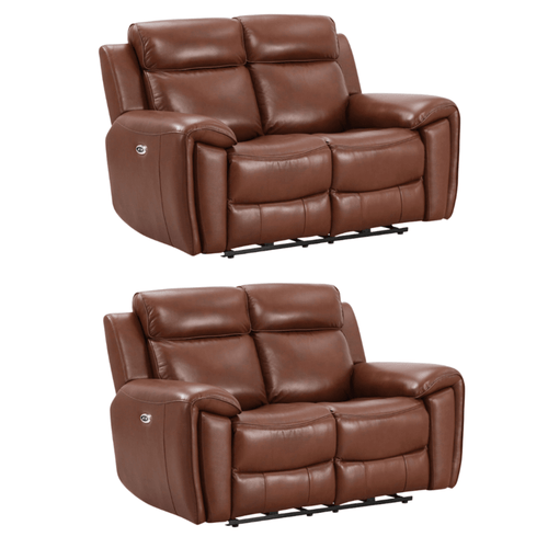 Annecy Genuine Leather Tan Electric Power Recliner 2+2 Seater Sofa Set
